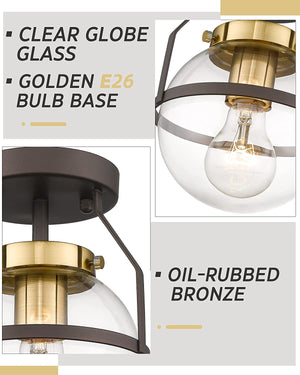 Industrial Semi Flush Mount Ceiling Light  globe glass Close to Ceiling Lighting Fixture