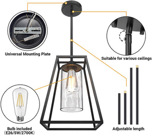 Black hanging porch light glass light pendant