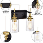 2-Light vintage vanity wall light black and gold wall lamp with glass shade