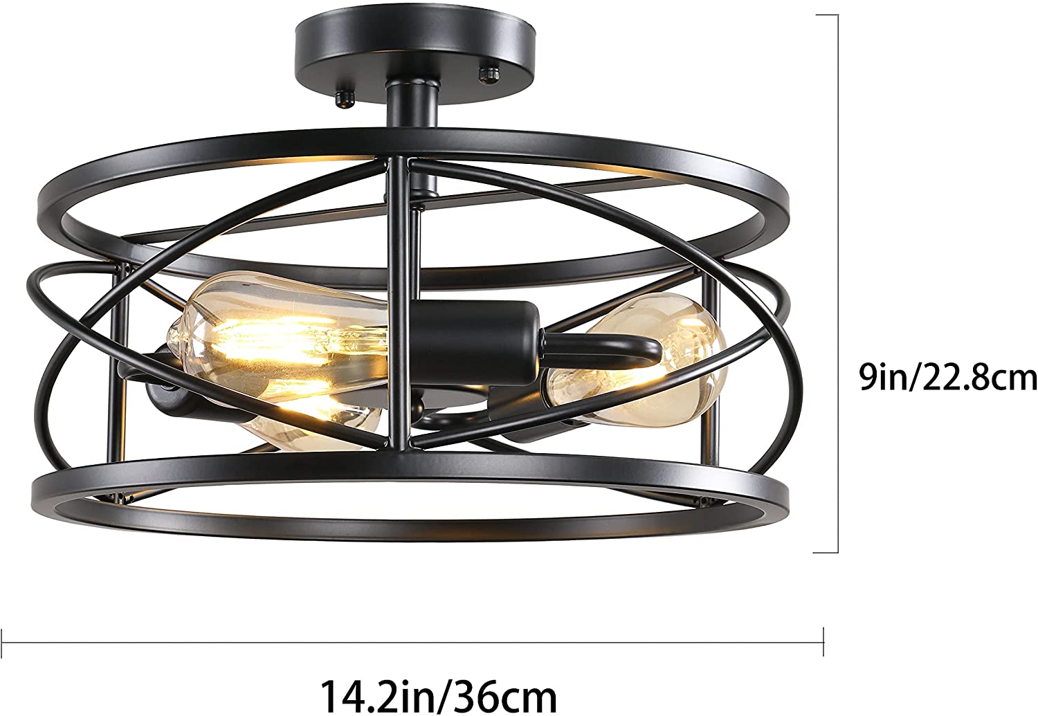 3 light semi flush mount ceiling light black cage ceiling lamp