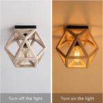 Industrial wood flush mount ceiling lamp farmhouse close to ceiling lighting fixture geometric cage light