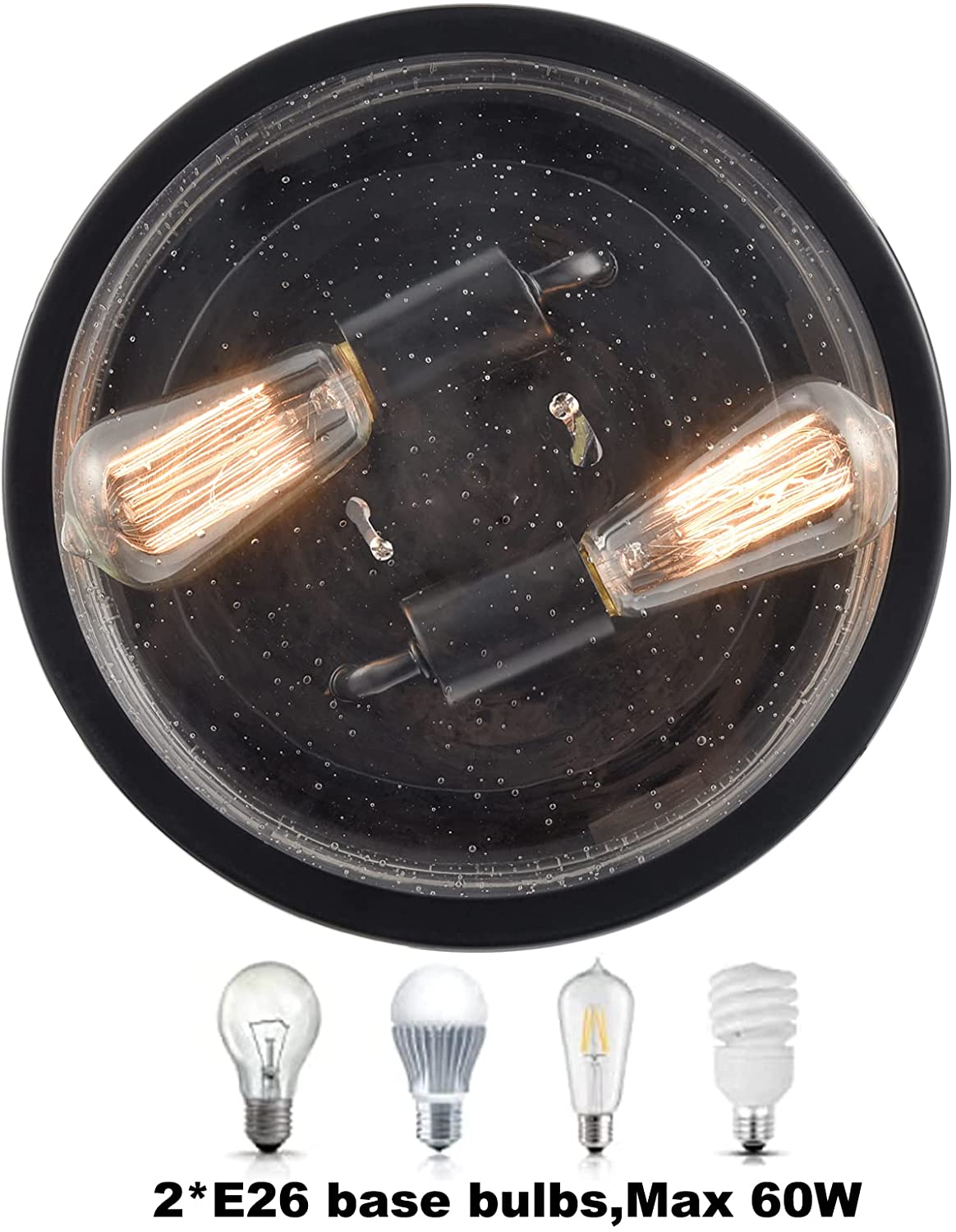 2 light farmhouse flush mount light black flush mount ceiling light with seeded glass shade