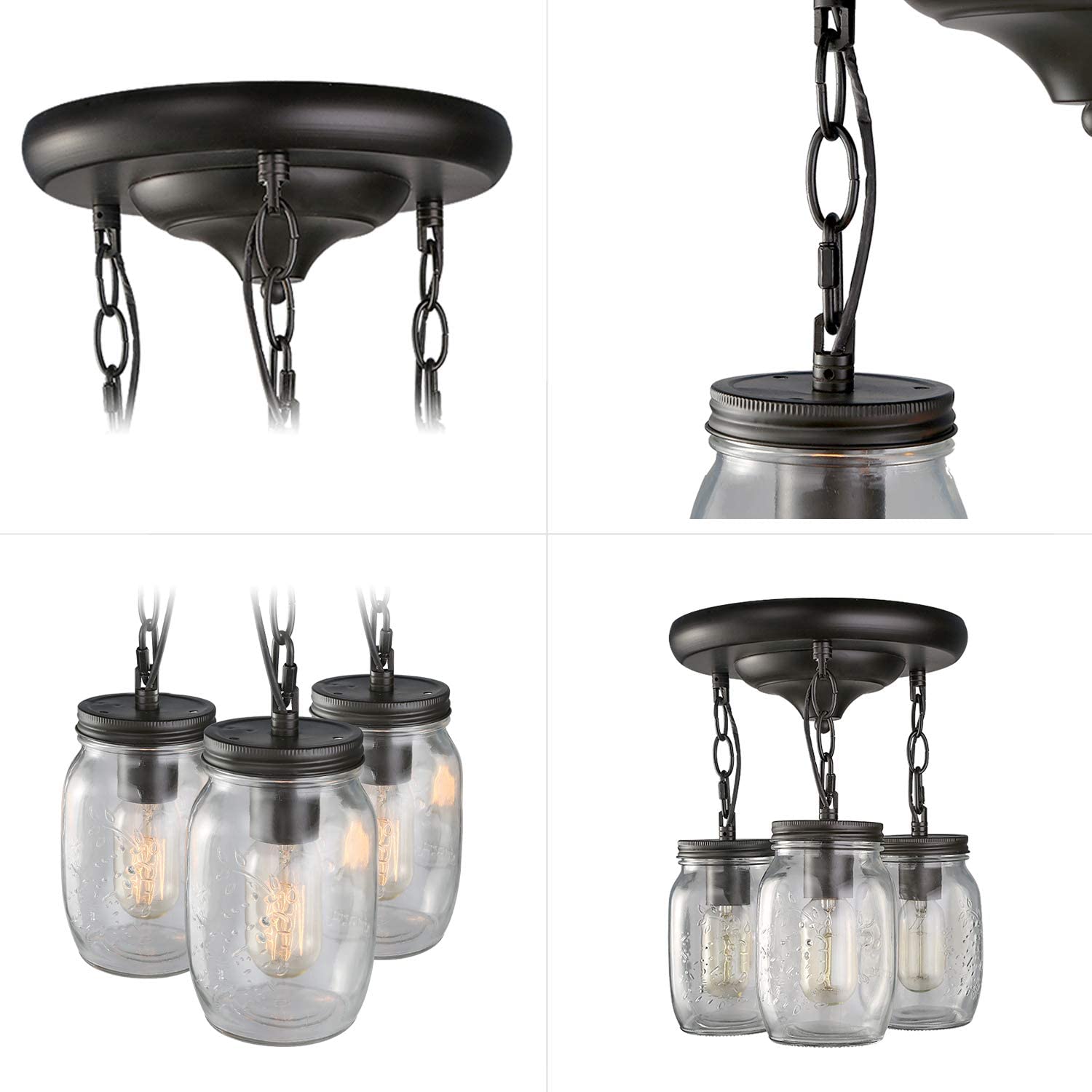3 light glass mason jar flush mount black ceiling fixture