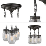 3 light glass mason jar flush mount black ceiling fixture