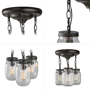 3 light glass mason jar flush mount black ceiling fixture