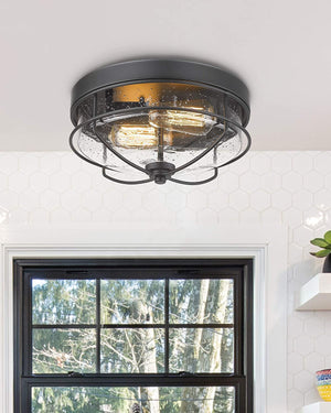 Industrial light fixtures ceiling 2 light glass flush mount