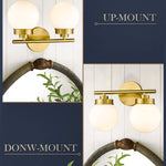 2 light globe wall sconce gold bathroom vanity wall light fixture