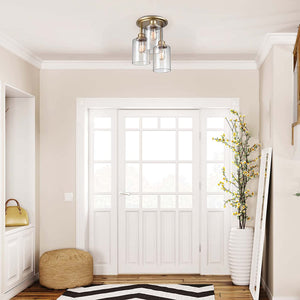 3 light  3-Light Flush Mount Ceiling Light glass ceiling lamp with gold finish