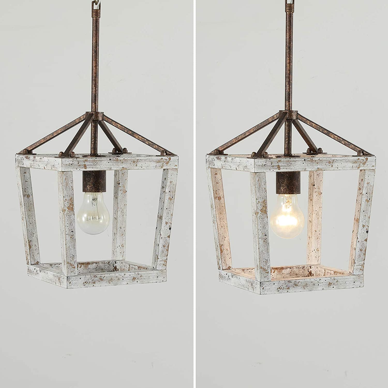 Farmhouse wood pendant light white cage chandelier rustic retro pendant light