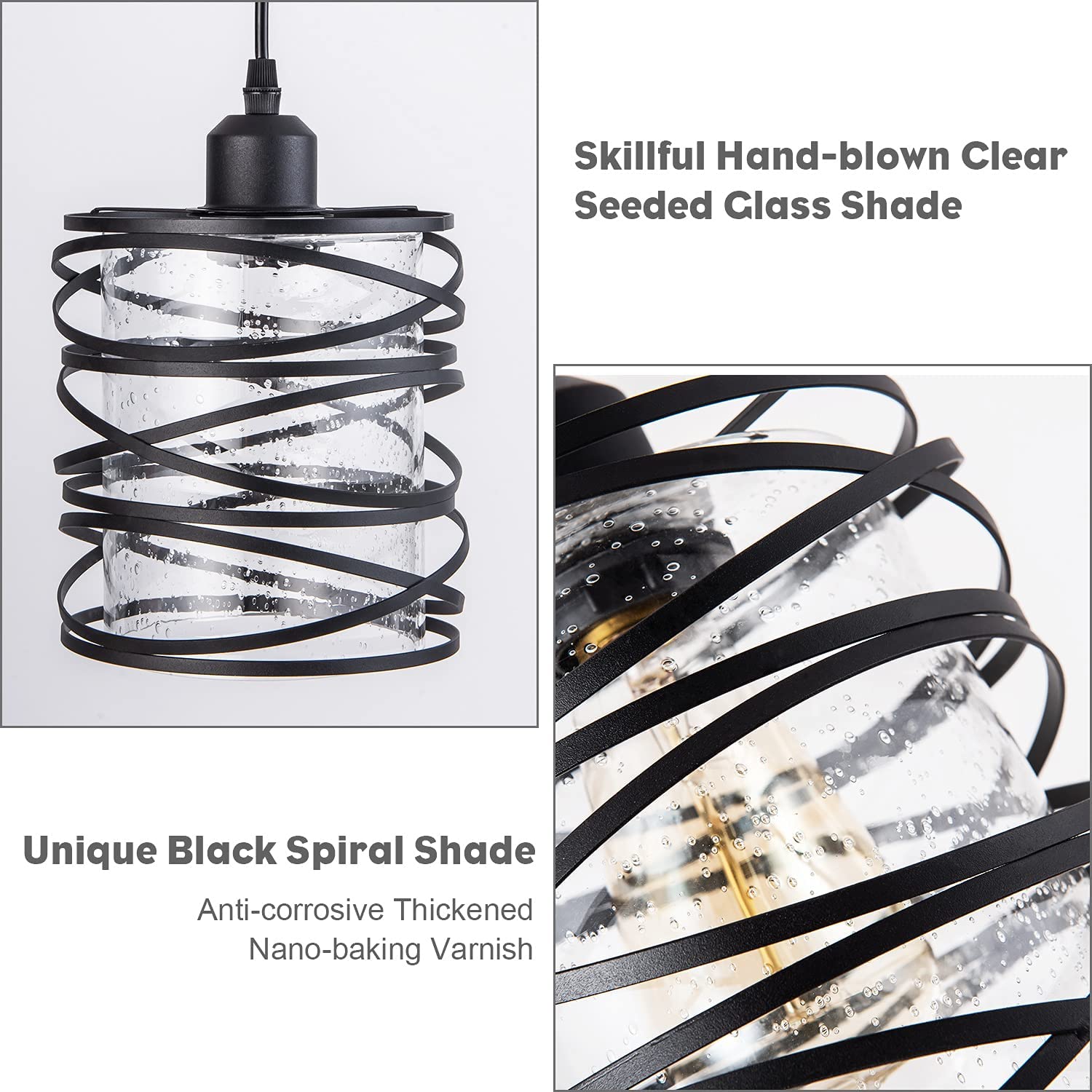Spiral pendant light fixture adjustable glass hanging lamp