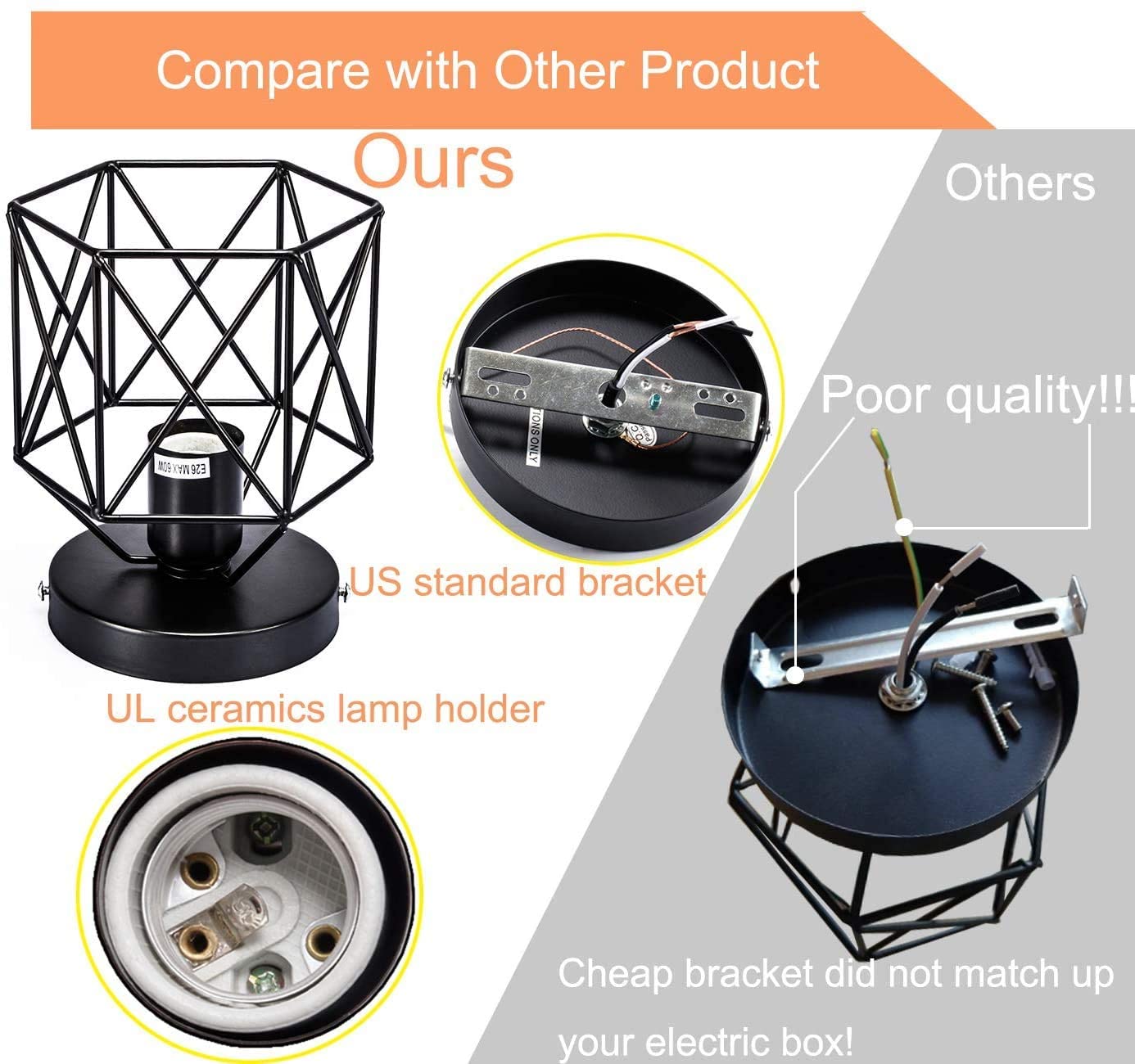 2 pack retro light fixture ceiling mount black cage semi flush mount ceiling lamp