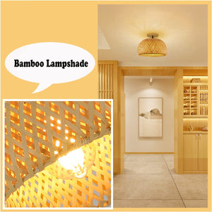 Bamboo semi flush mount ceiling lamp boho ceiling light fixture