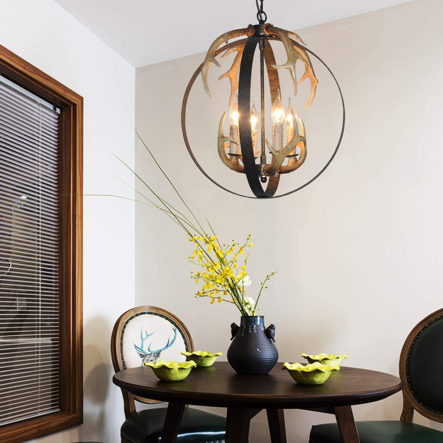Globe antler light fixtures farmhouse black pendant lamp