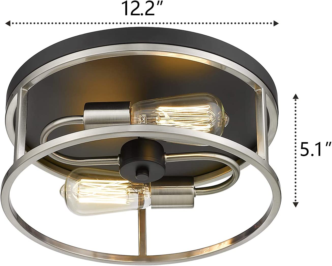 2 light Flush Mount Ceiling Light round cage black close to ceiling light fixture