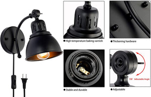 2 pack plug in  wall sconce light vintage black wall mount light fixture