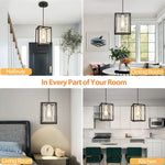 Double layer metal farmhouse pendant light adjustable cage hanging light fixtures