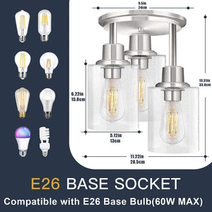 3 light close to ceiling light fixture semi flush mount ceiling lamp with nickel finish