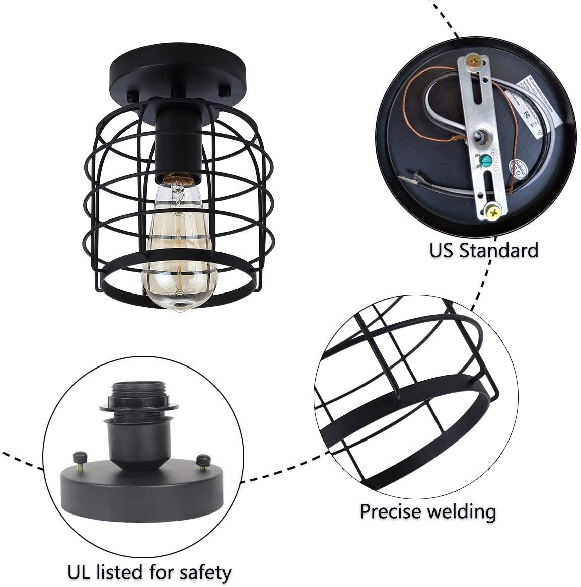 Simplicity industrial flush mount light fixture black farmhouse cage ceiling lamp