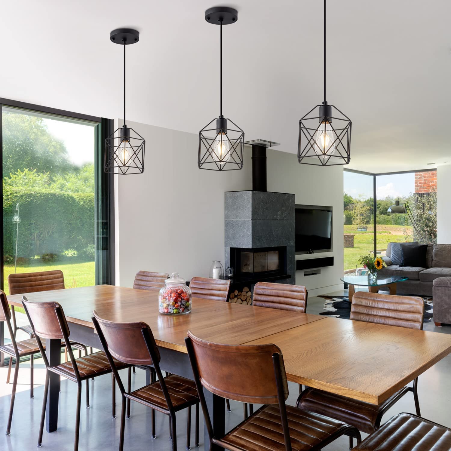 Black cage hanging lamp rust island pendant light fixture
