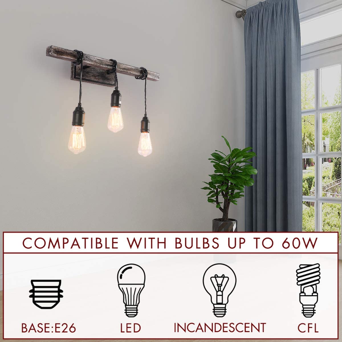 3 light simplicity vintage wall sconce farmhouse wire wood beam wall lamp