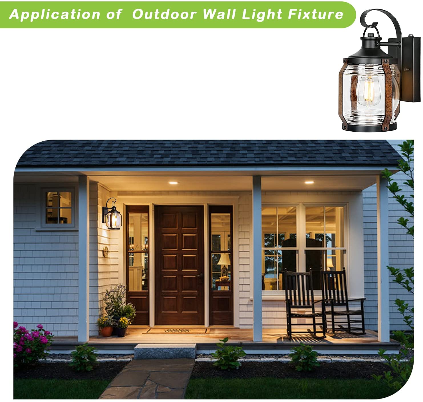 2 Pack wall lights fixture with dusk to down sensor black Glass wall sconce