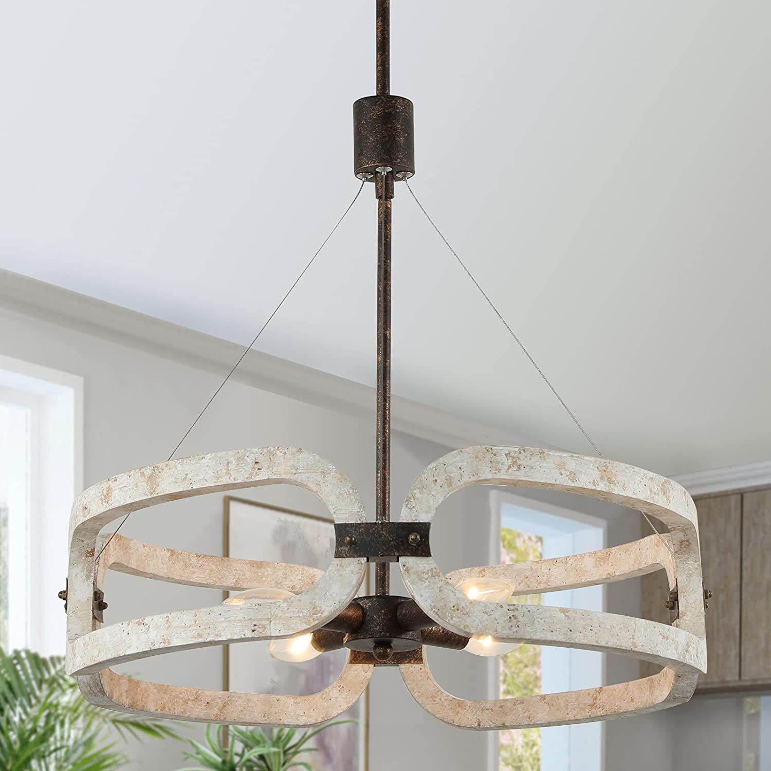 Drum wooden chandelier 4 light antique ceiling pendant light fixture