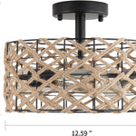 3 light rust flush mount light fixture industrial hemp rope cage semi ceiling lamp