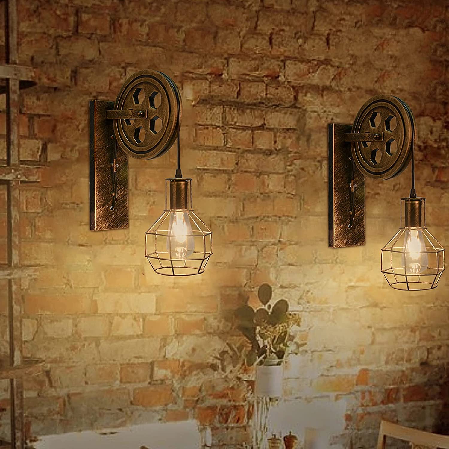 2 pack retro wall light vintage cage hardwired wall sconce