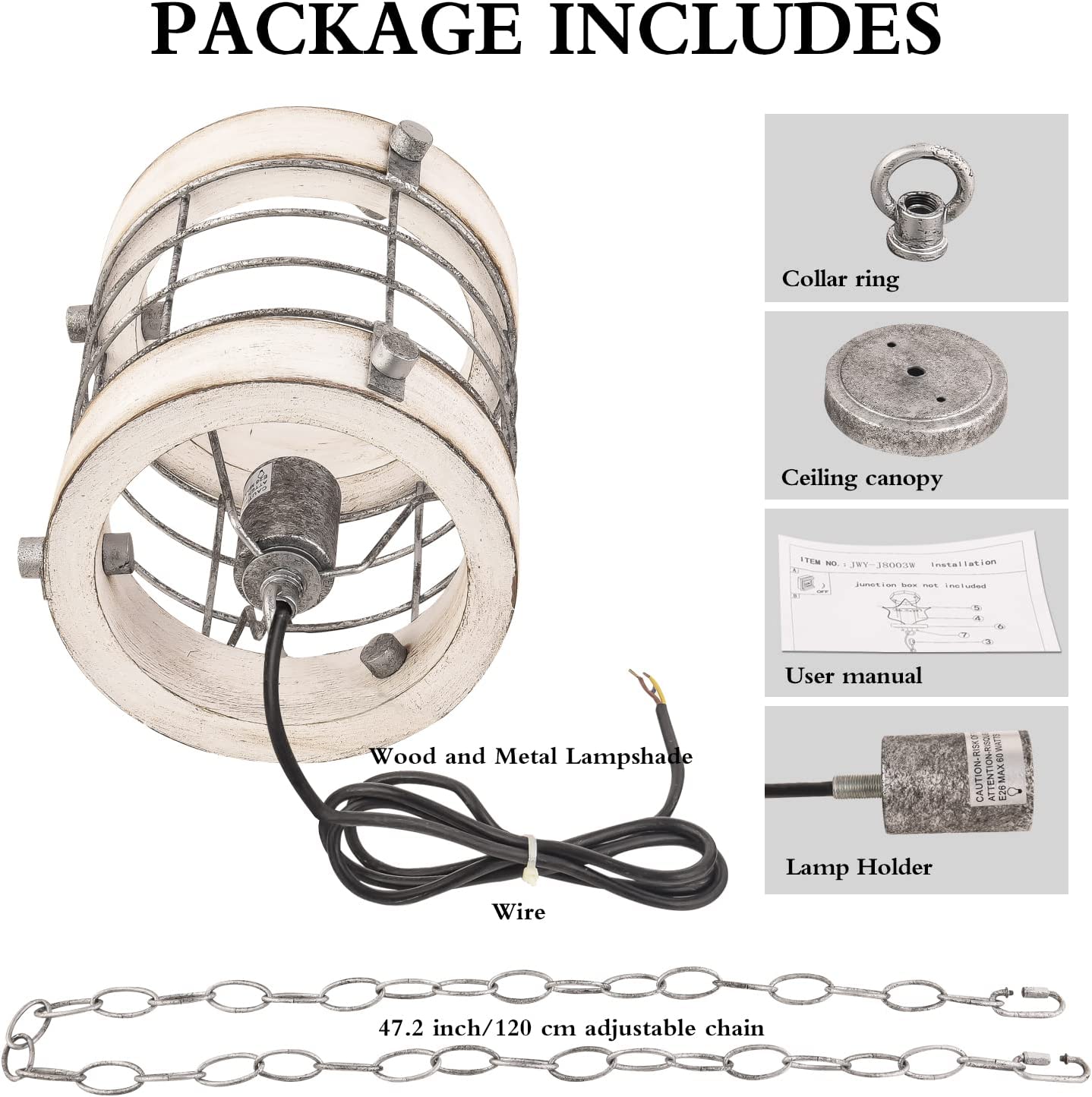 Retro industrial wood pendant light vintage cage foyer pendant lamp