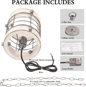 Retro industrial wood pendant light vintage cage foyer pendant lamp