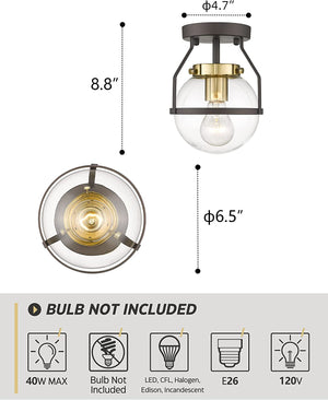 Industrial Semi Flush Mount Ceiling Light  globe glass Close to Ceiling Lighting Fixture