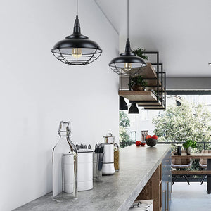 Black plug in pendant light fixture Industrial cage hanging lamp