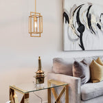 Modern gold pendant light vintage cage rectangle hanging light fixture