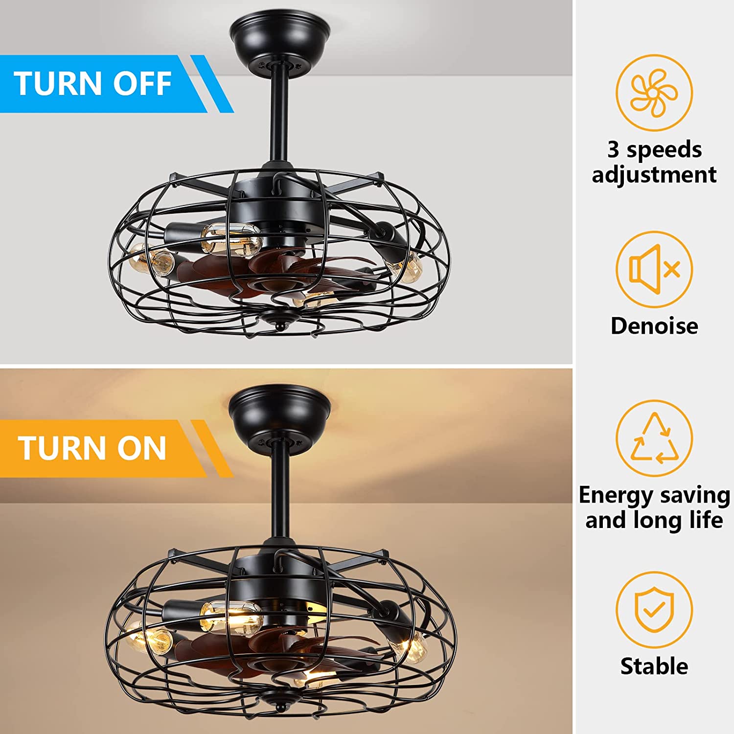 4 light caged ceiling fan with lights remote control black ceiling fan light