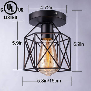 2 pack retro light fixture ceiling mount black cage semi flush mount ceiling lamp