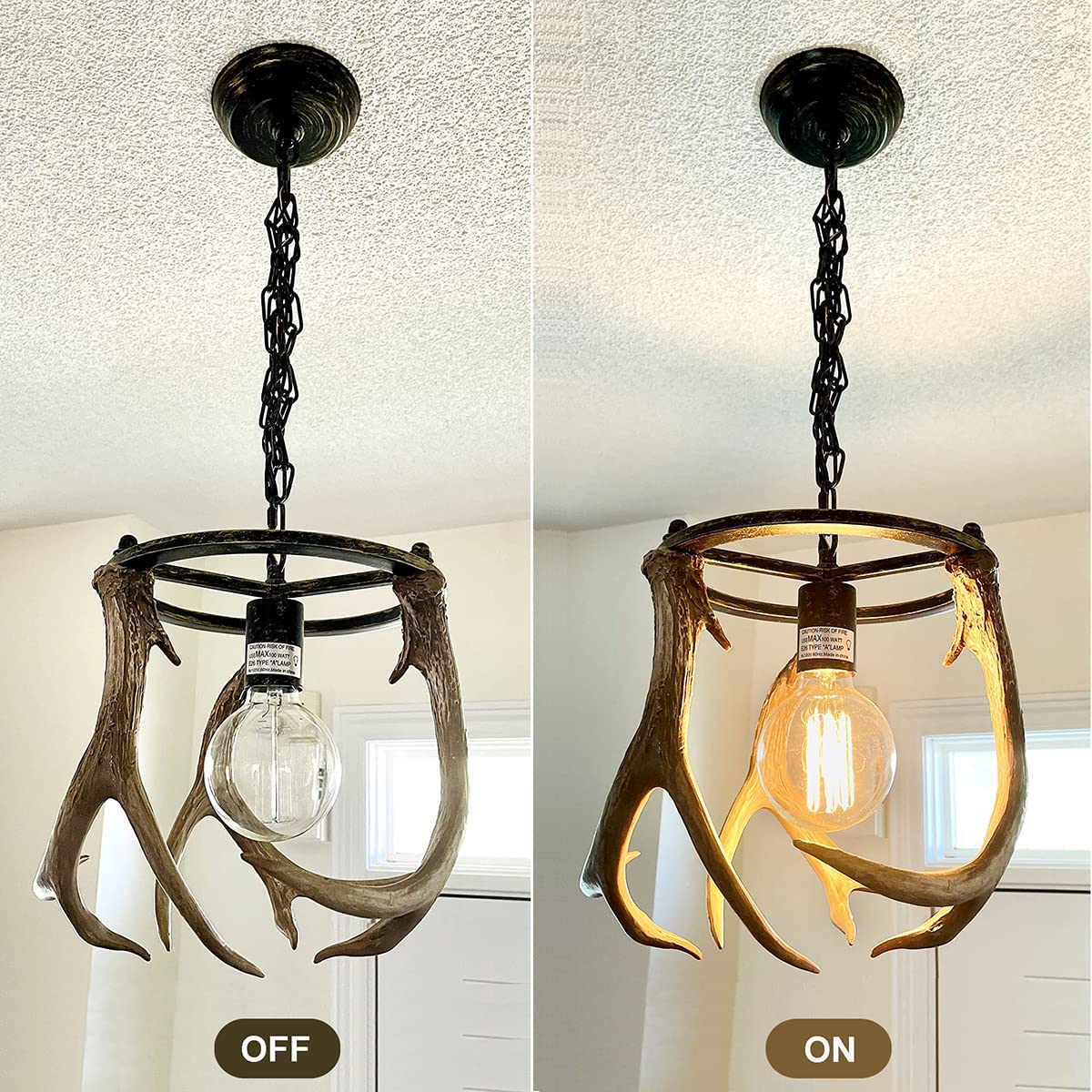 Industrial antler chandelier resin pendant light fixture