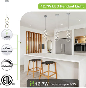 3 pack pendant light integrated LED kitchen lighting modern hanging light fixture with chrome finish