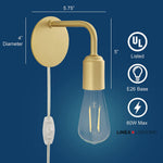 Simplicity plug in wall sconce with satin brass finish