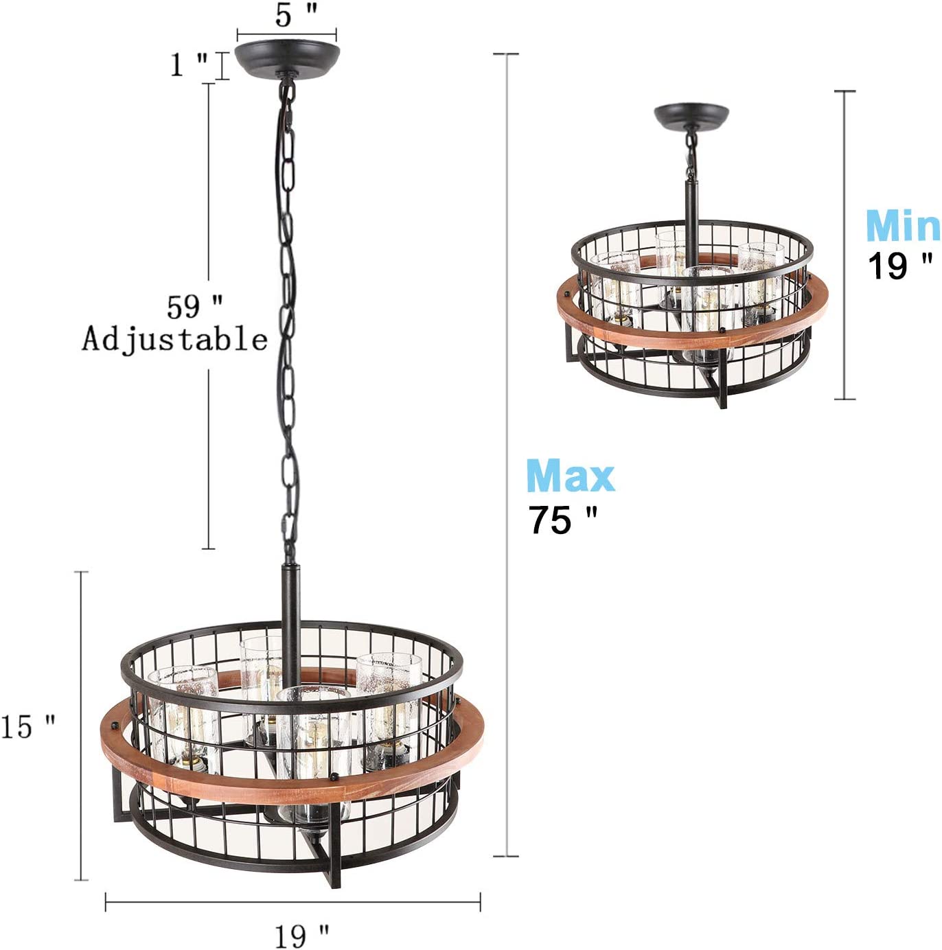 4 light industrial chandelier rust drum black hanging pendant