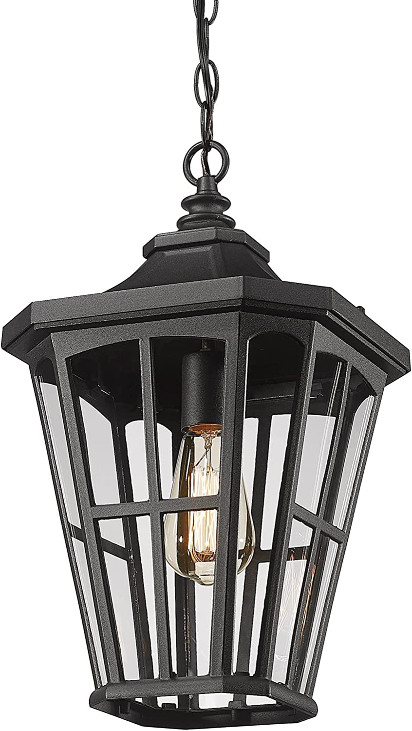 Farmhouse outdoor hanging light black exterior pendant lamp with glass shade