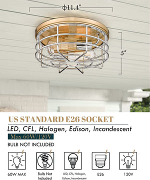 Industrial flush mount ceiling light fixture vintage cage close to ceiling lamp