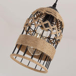 Black mini pendant lighting fixture rustic cage hemp rope pendant light fixture