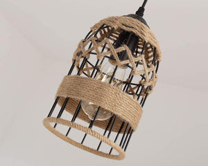 Black mini pendant lighting fixture rustic cage hemp rope pendant light fixture