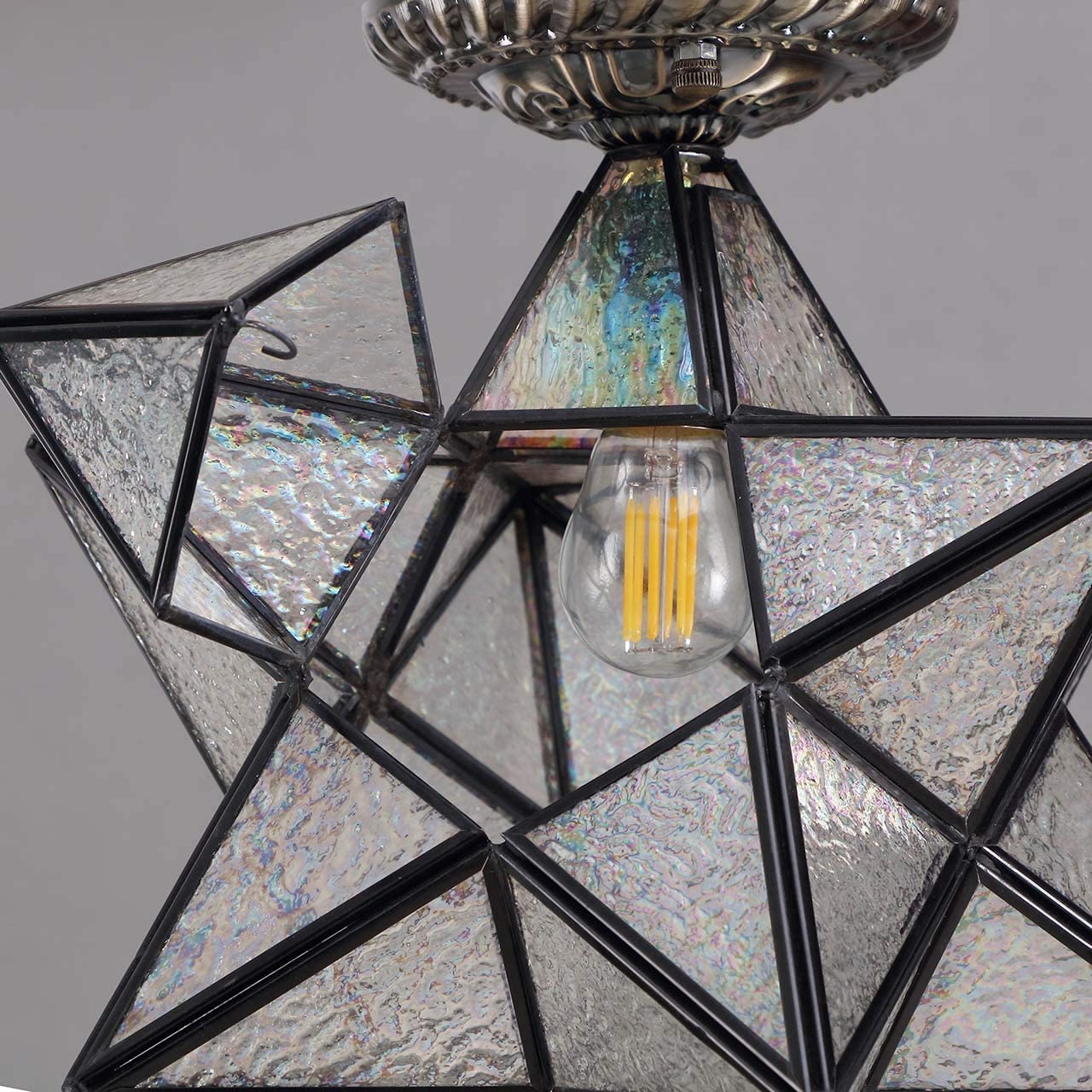 Moravian Star ceiling light fixture tiffany flush mount ceiling lamp with clear glass shade