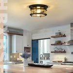 Industrial ceiling light fixture 2 light black glass flush mount ceiling lamp