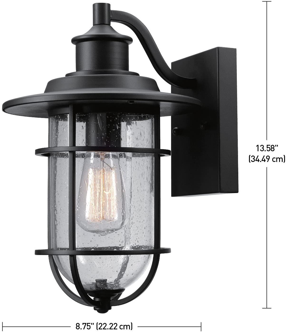 Single black wall light with glass shade