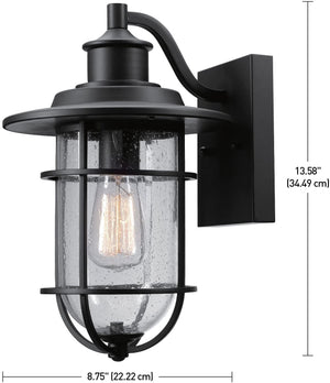 Single black wall light with glass shade