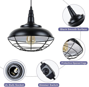 Black plug in pendant light fixture Industrial cage hanging lamp