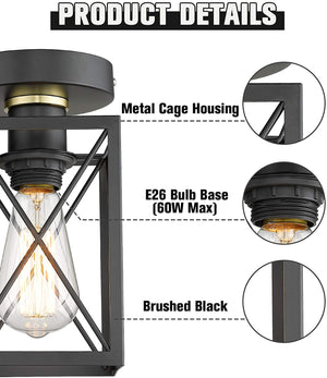 2 pack semi flush mount lighting fixtures industrial black ceiling lamp