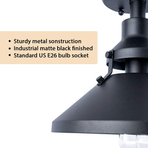 Industrial Close to Ceiling Lights Vintage Matte Black Metal Semi Flush Mount Ceiling Lamp